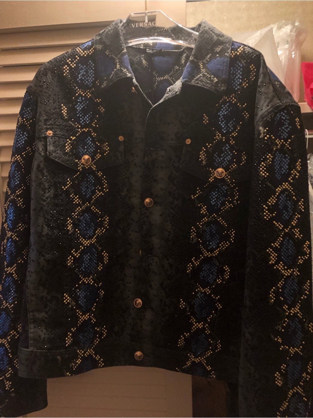 Versace Black Velvet Jacket with Blue & Gold Snake Motif